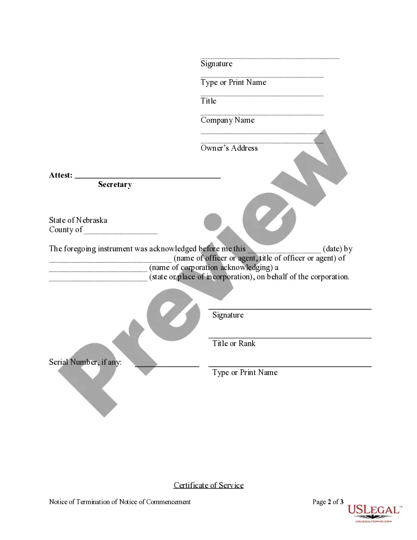 Get Notice of Termination of Notice of Commencement - Corporation Preview Notice of Termination of Notice of Commencement - Corporation