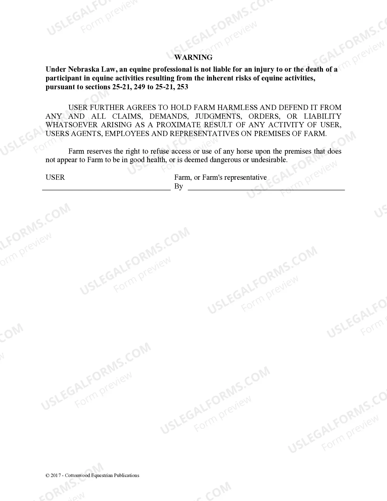 Preview Facility Release Agreement - Show Or Clinic - Horse Equine Forms