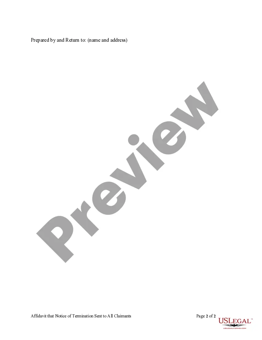 Preview Affidavit That Notice of Termination Sent to All Claimants Requesting Notice - Individual