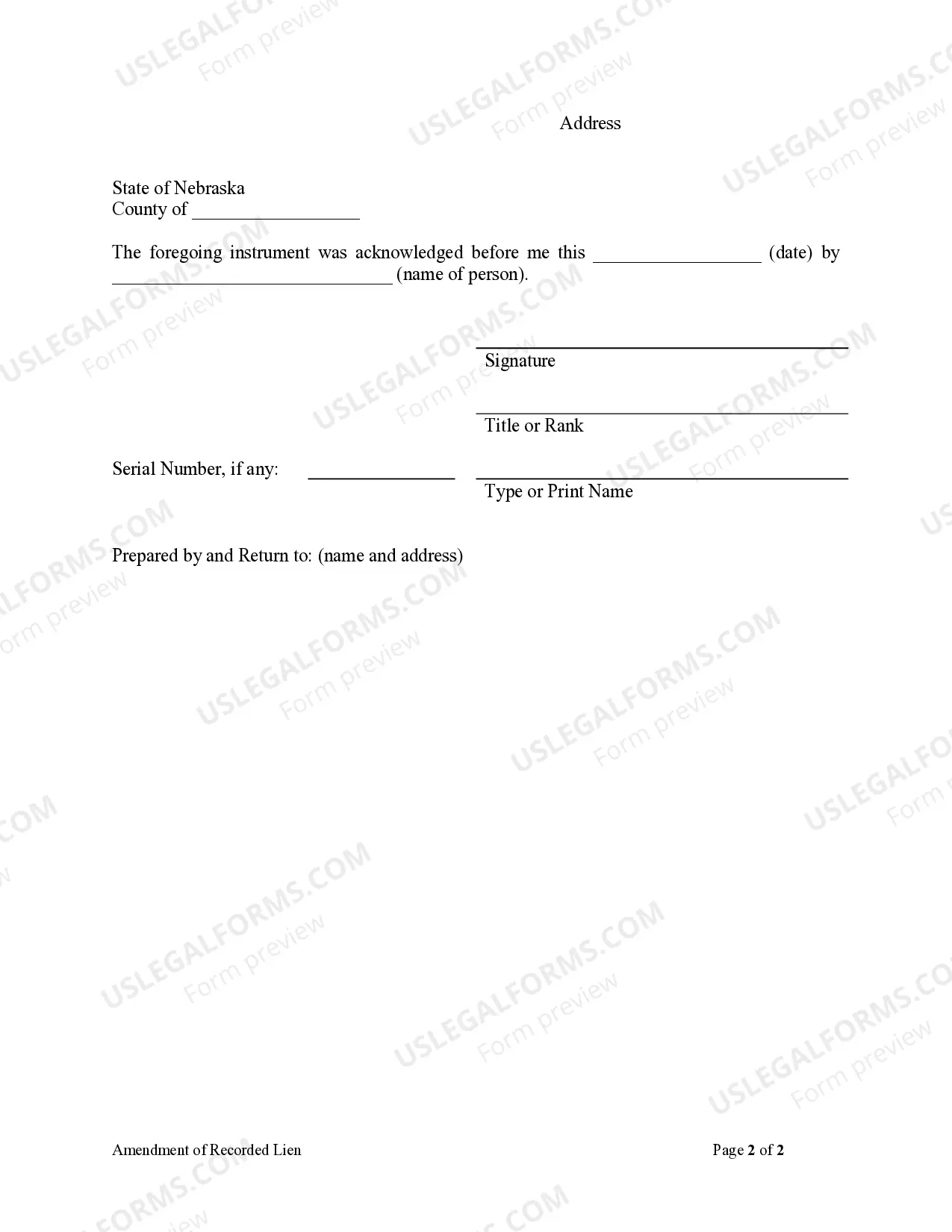 Preview Amendment of Recorded Lien - Individual