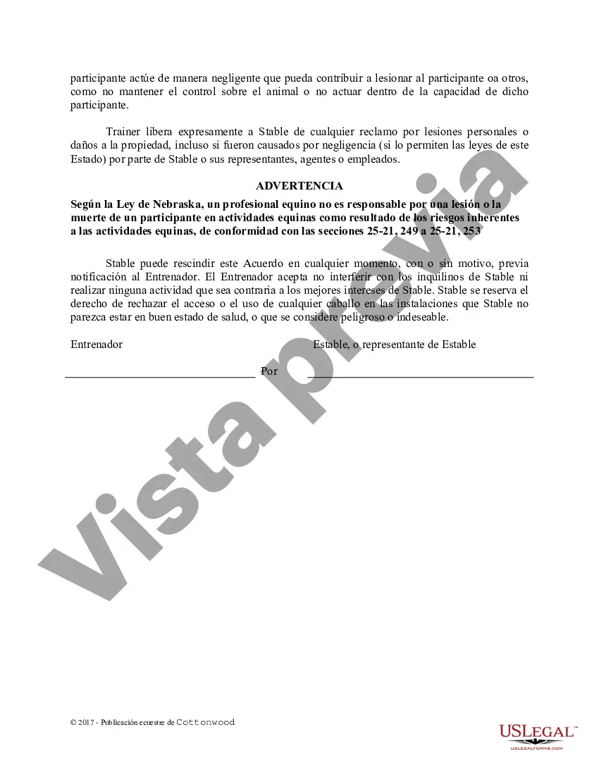 Preview Acuerdo de uso de las instalaciones del entrenador - Formularios equinos de caballos