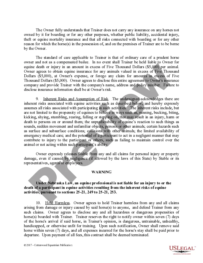 Preview Training Contract - Horse Equine Forms