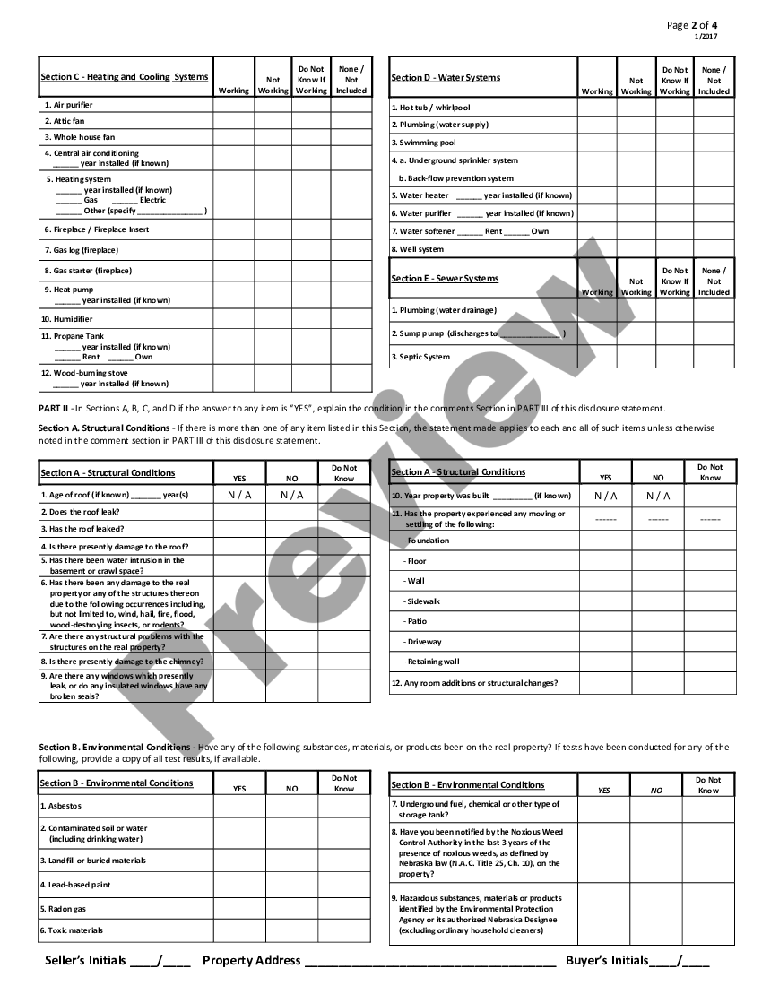 Nebraska Residential Real Estate Sales Disclosure Statement Property 
