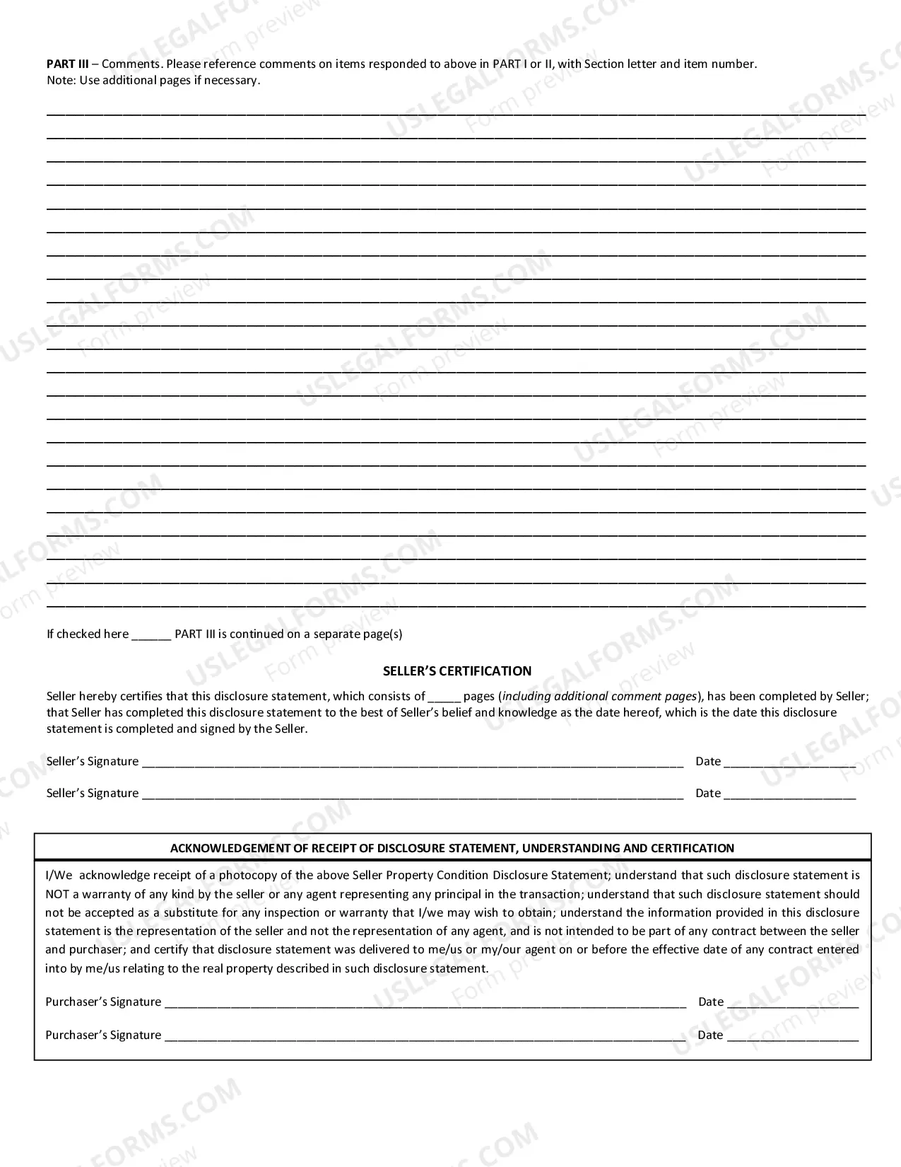 Preview Residential Real Estate Sales Disclosure Statement