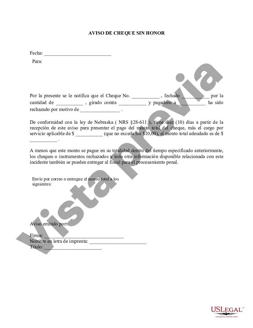 Preview Aviso de cheque sin fondos - Penal - Palabras clave: cheque sin fondos, cheque sin fondos