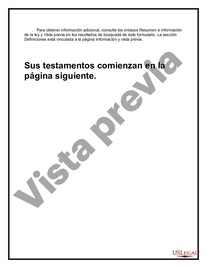 Preview Paquete de Testamentos Mutuos de Últimas Voluntades y Testamentos para Personas Solteras que conviven con Hijos Adultos