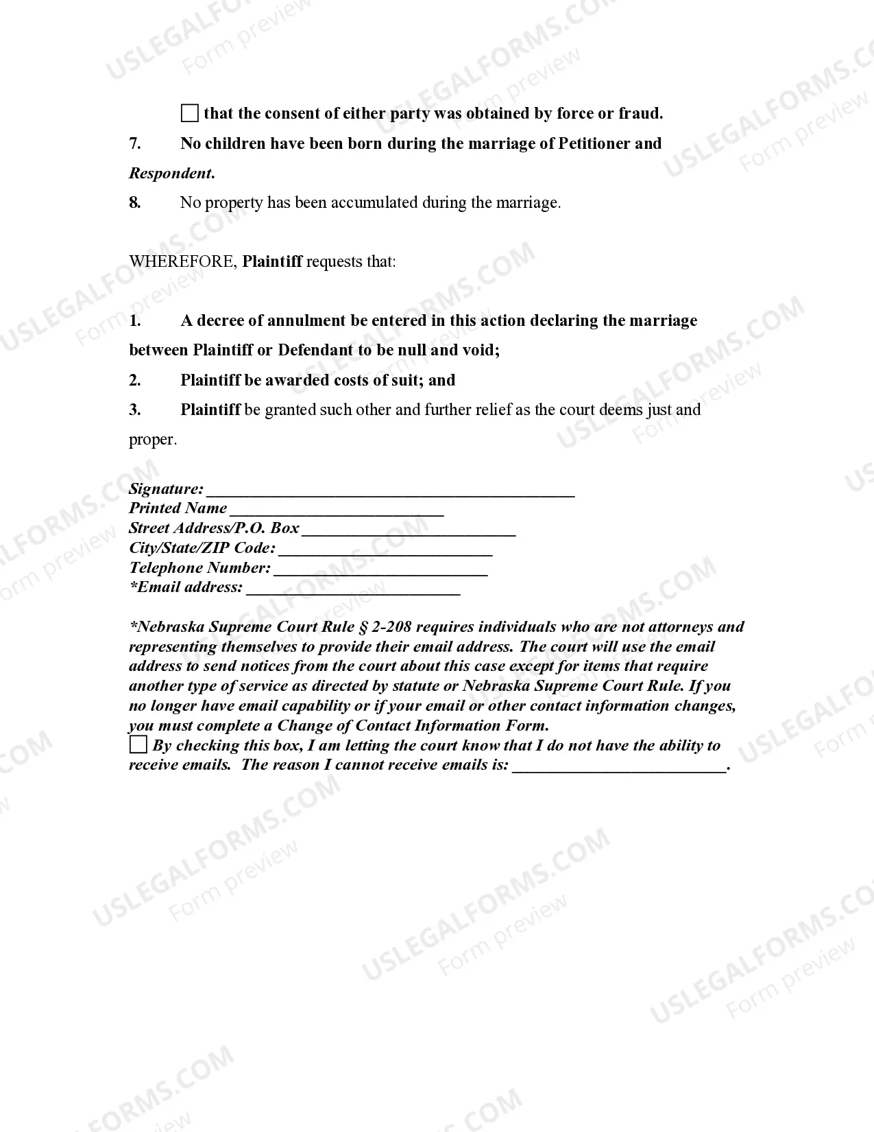Preview Complaint for Annulment of Marriage
