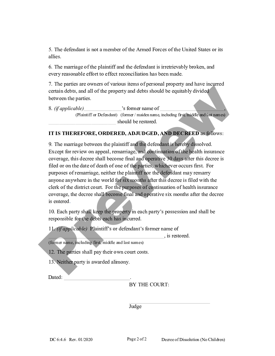 page 1 Decree of Dissolution of Marriage - Adult Children preview