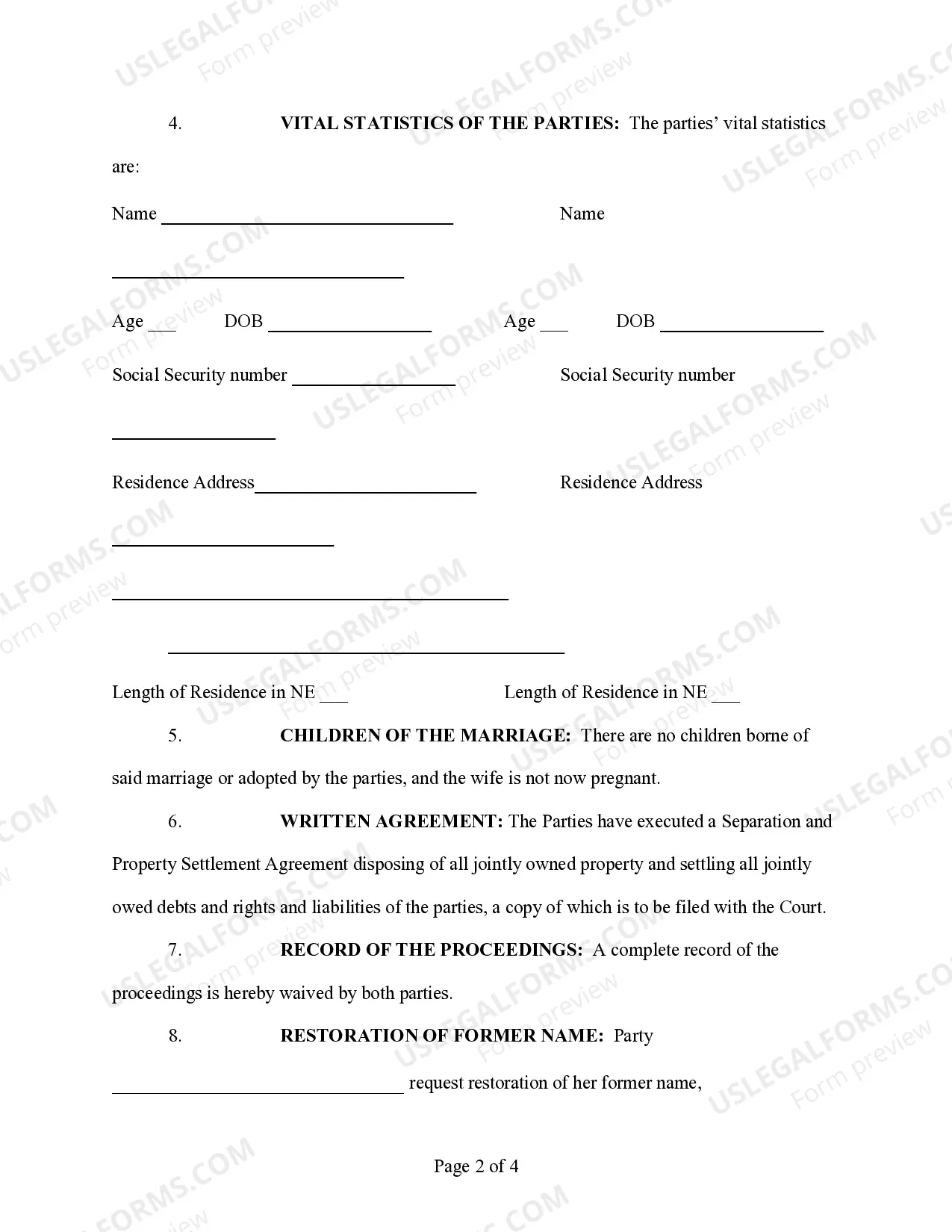 Preview Petition for Dissolution of Marriage - No Children