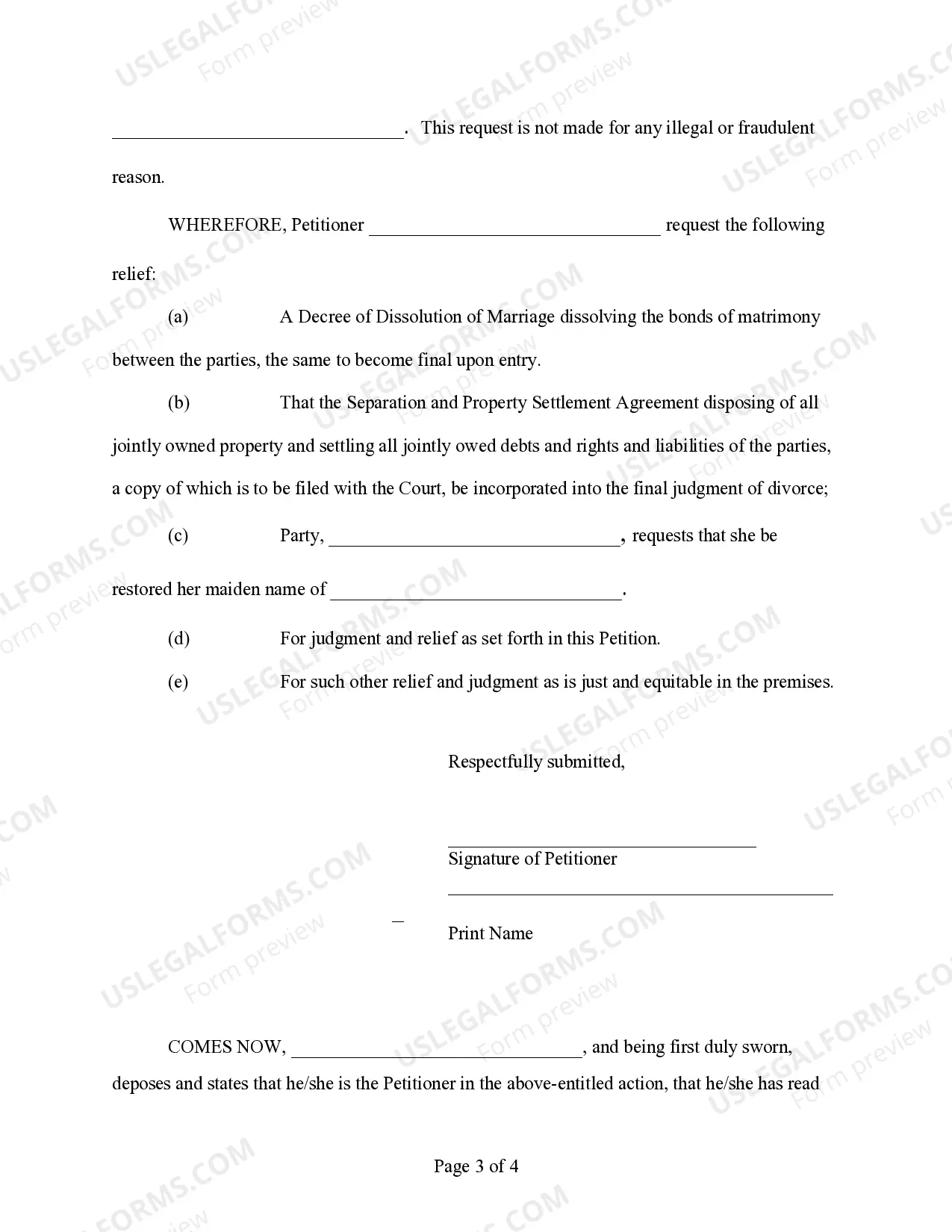 Preview Petition for Dissolution of Marriage - No Children