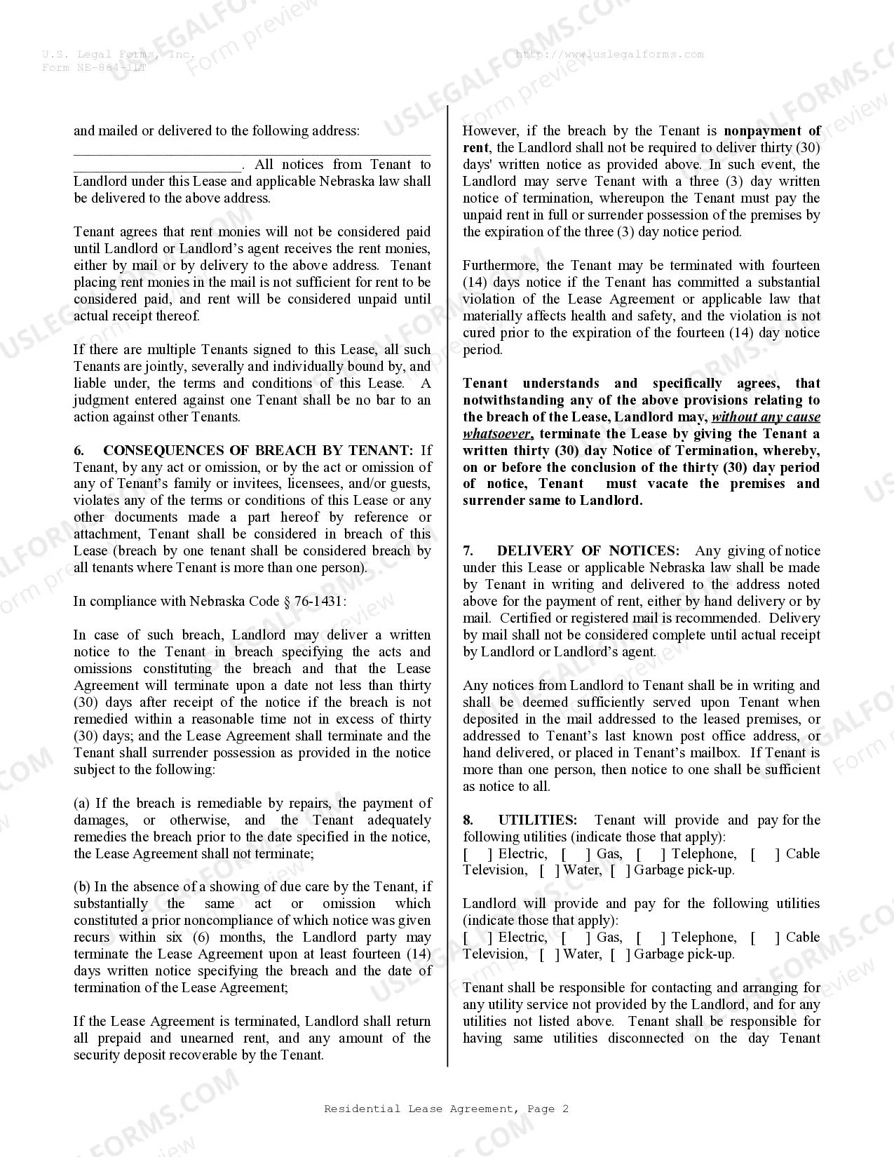Preview Residential Lease or Rental Agreement for Month to Month