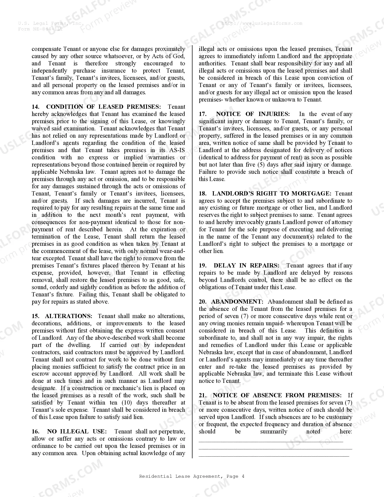 Preview Residential Lease or Rental Agreement for Month to Month