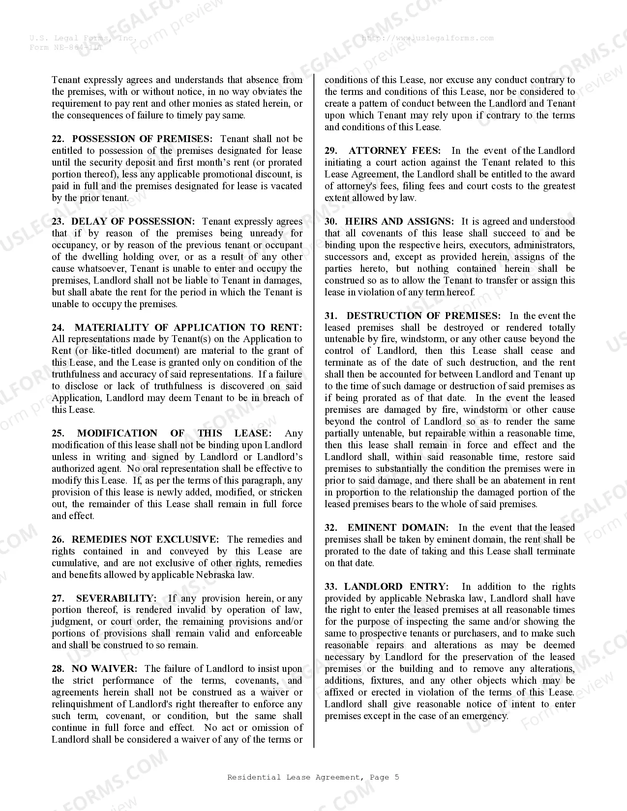 Preview Residential Lease or Rental Agreement for Month to Month