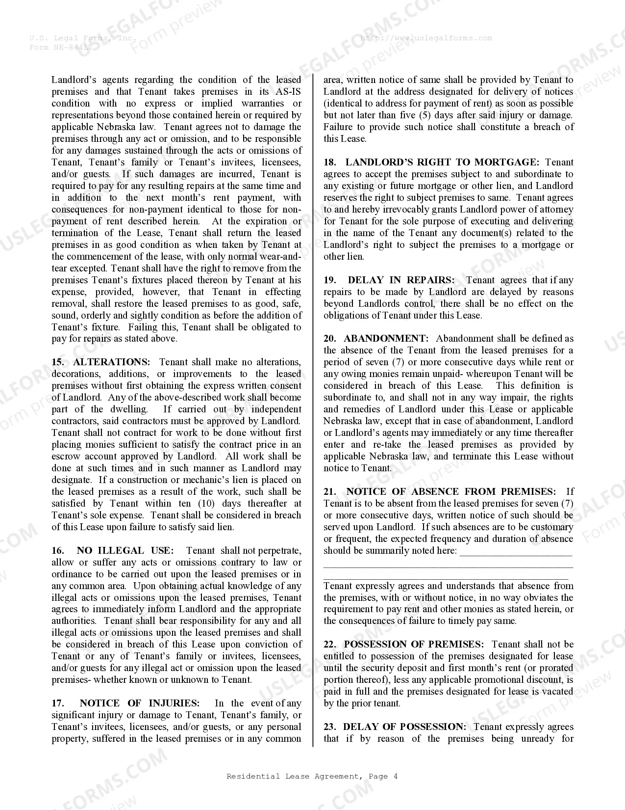 Preview Residential Rental Lease Agreement