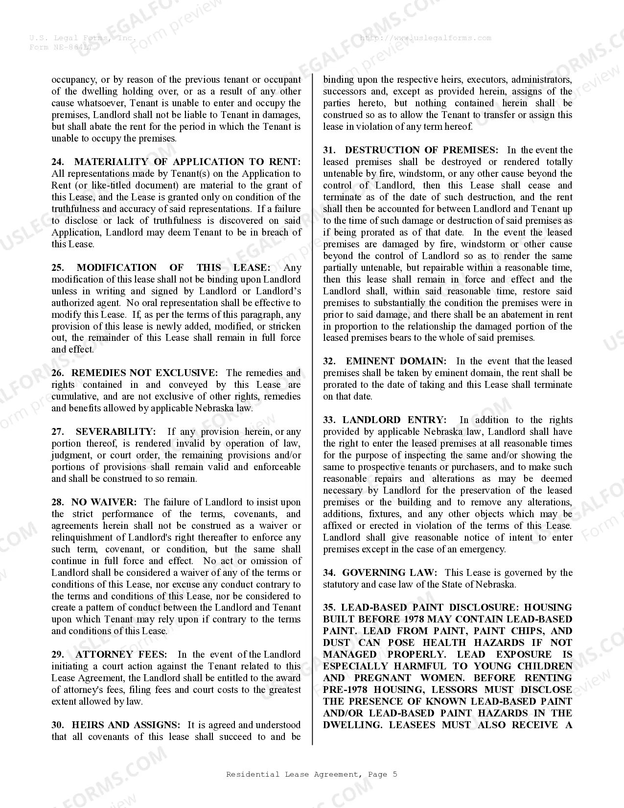 Preview Residential Rental Lease Agreement