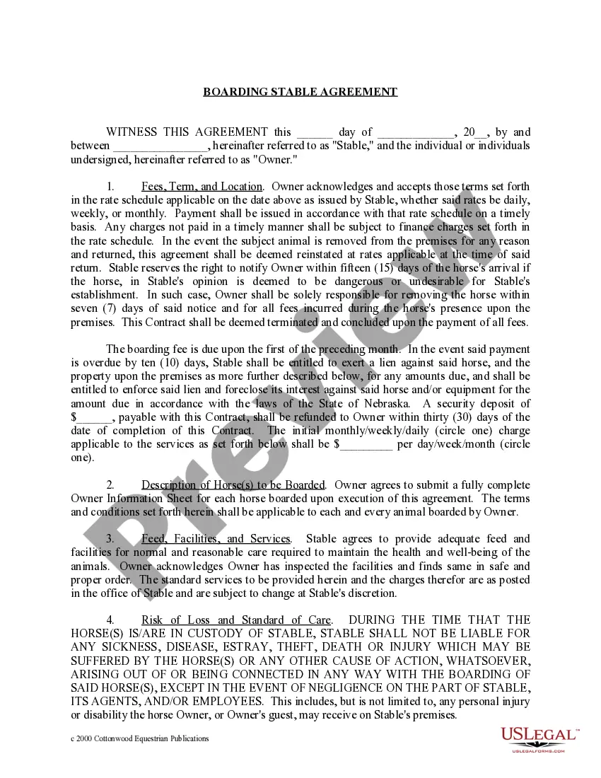 Preview Nebraska Horse Equine Forms Package