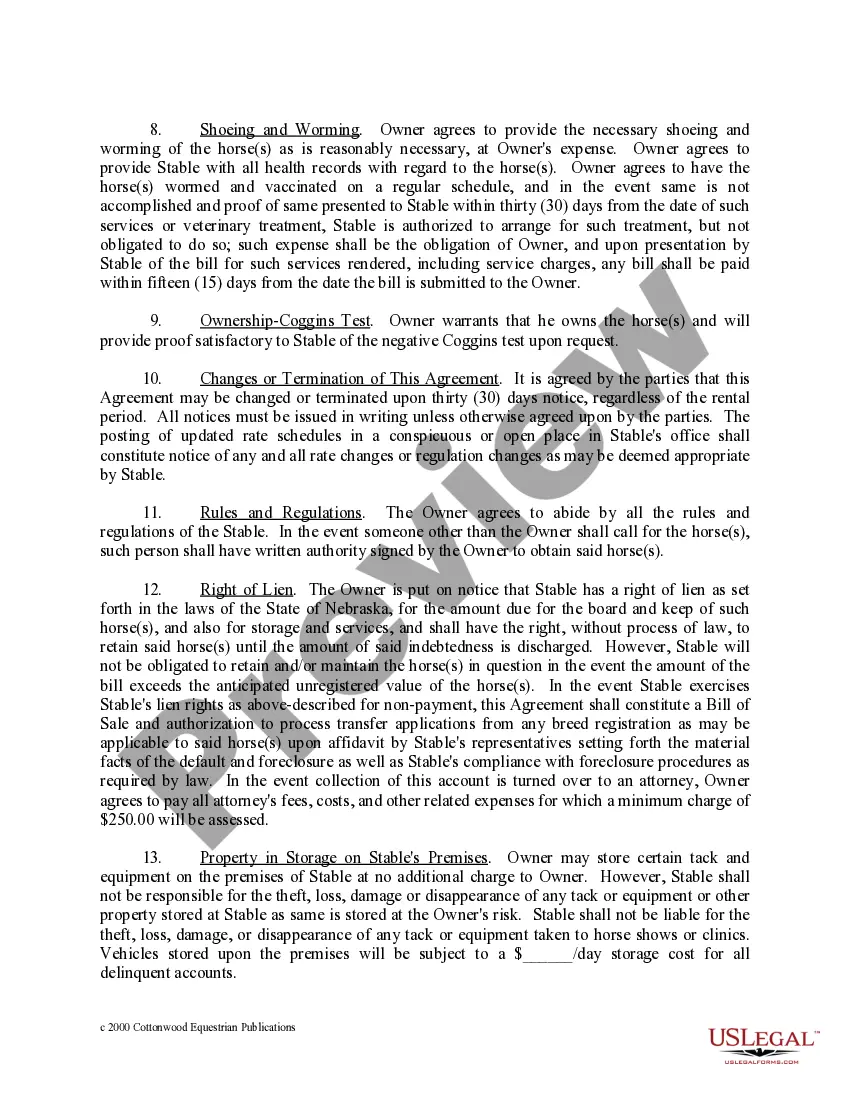 Preview Nebraska Horse Equine Forms Package