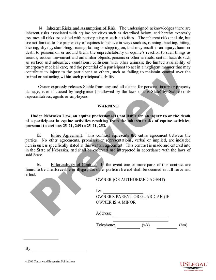Preview Nebraska Horse Equine Forms Package