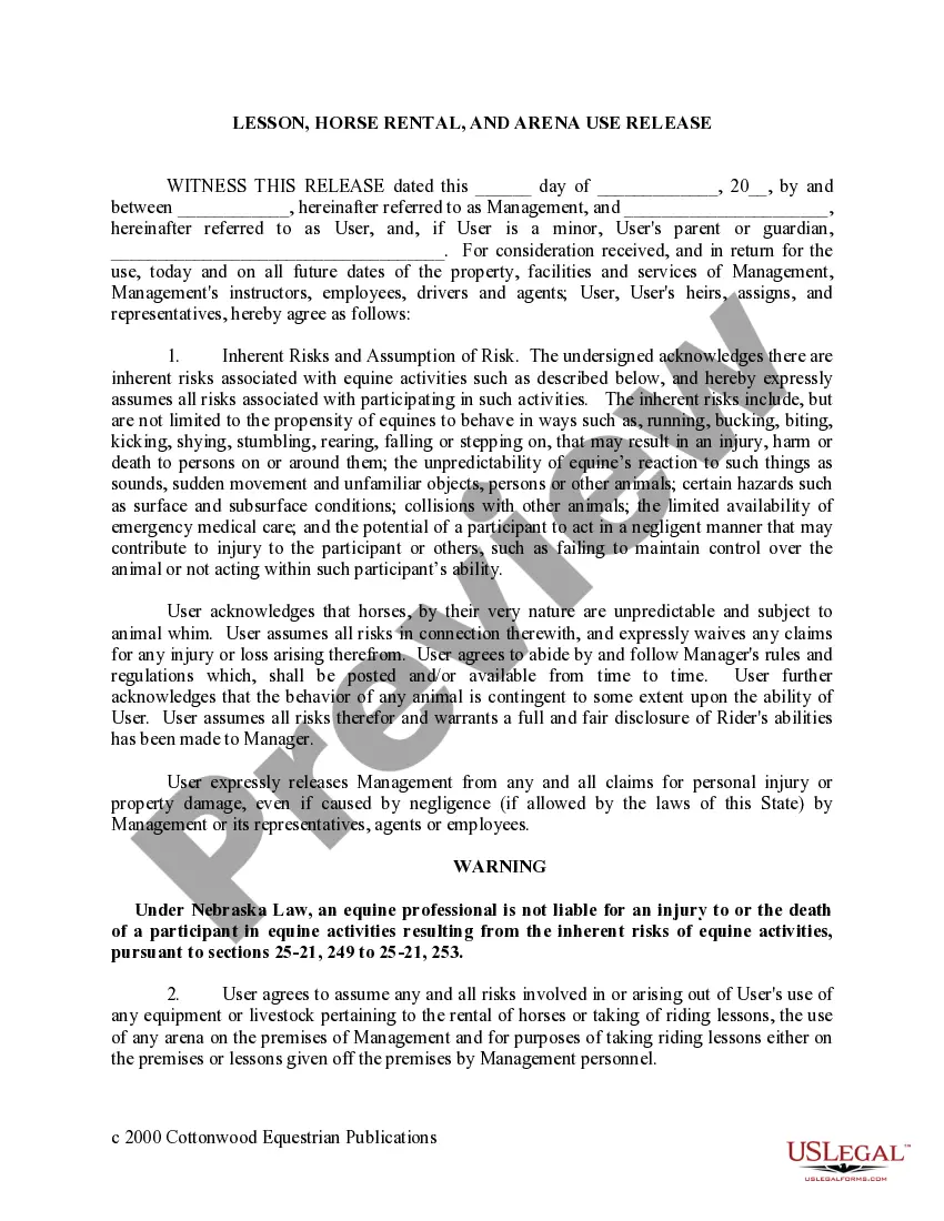 Preview Nebraska Horse Equine Forms Package
