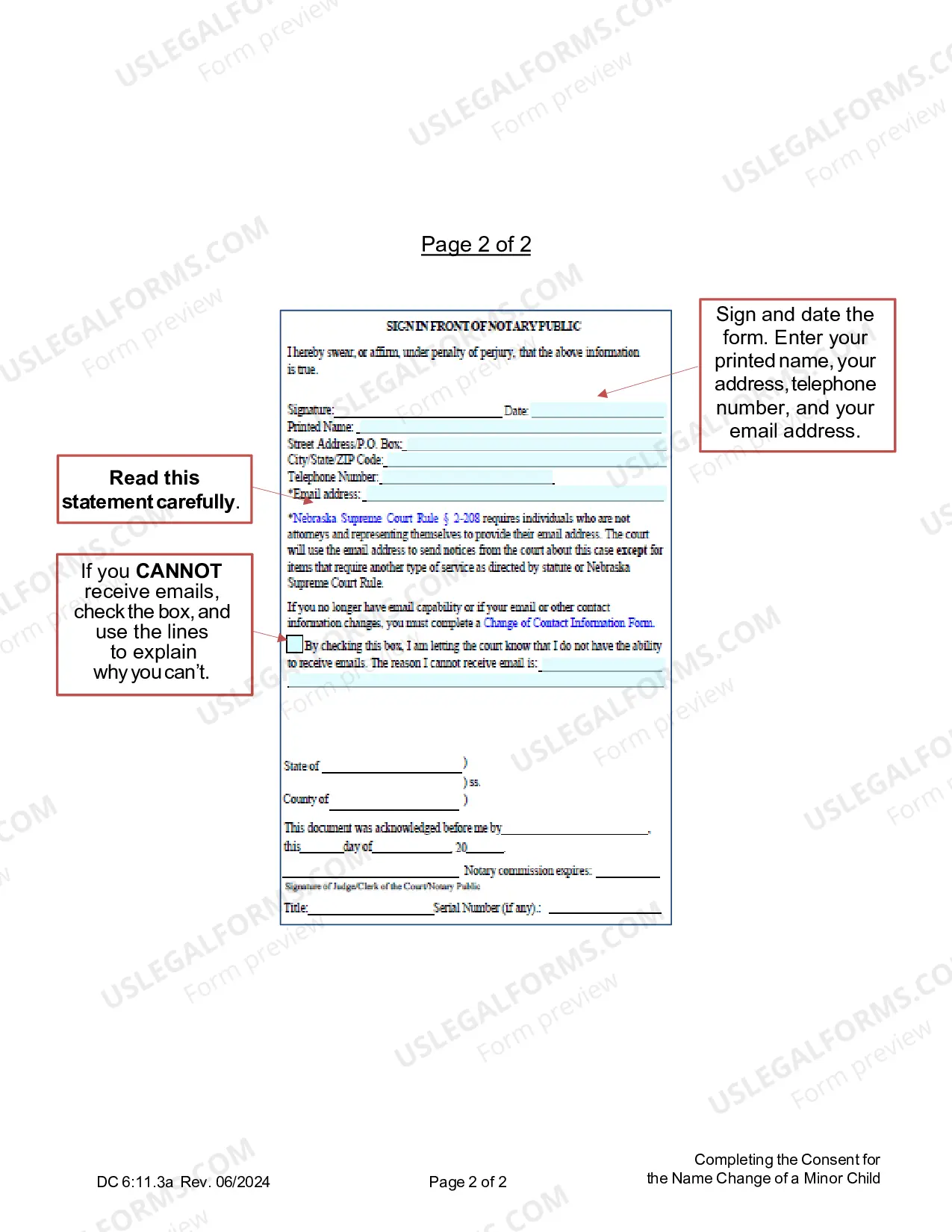 Preview Instructions on Completing the Consent for the Name Change of a Minor Child