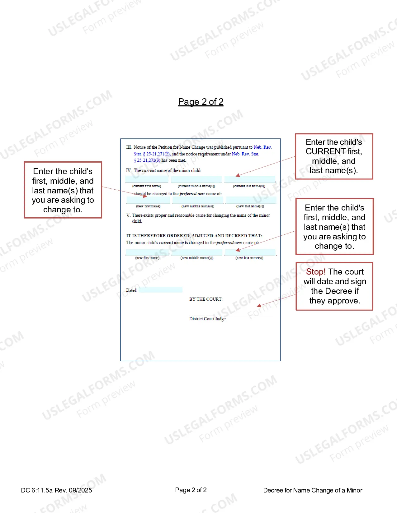 Preview Instructions on Completing the Decree for Name Change of a Minor