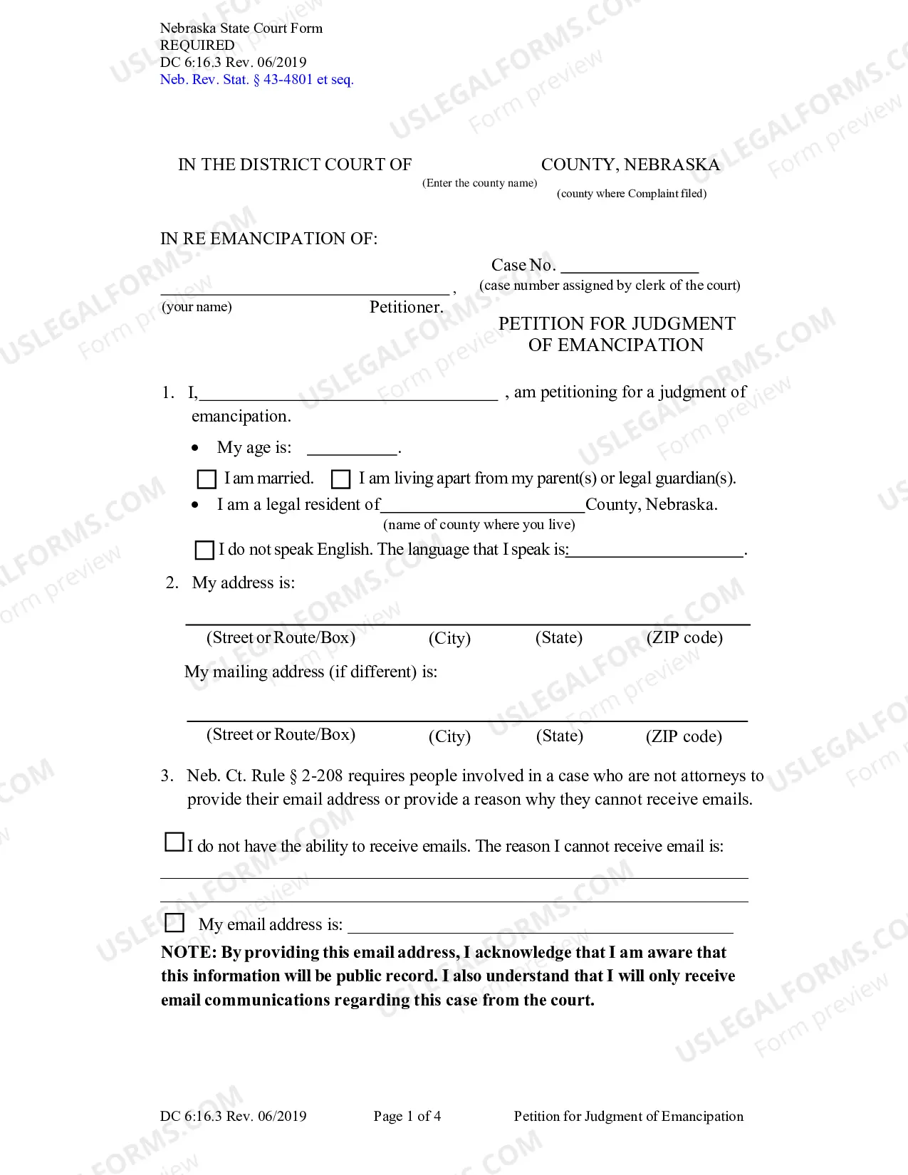 Preview Petition for Judgment of Emancipation