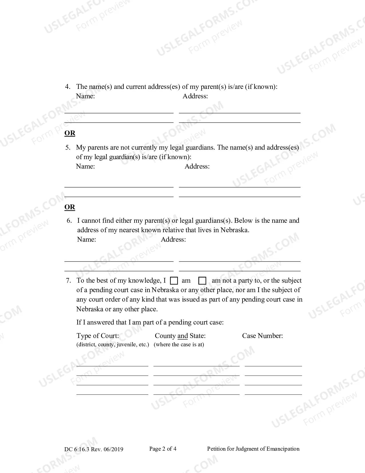 Preview Petition for Judgment of Emancipation