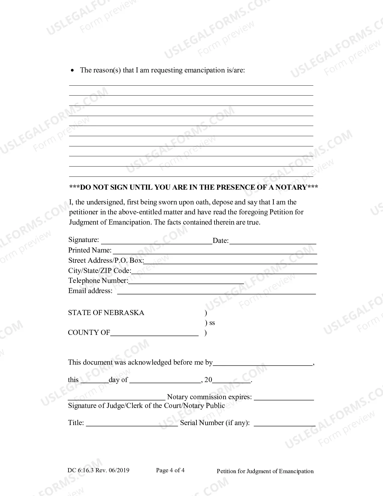 Preview Petition for Judgment of Emancipation