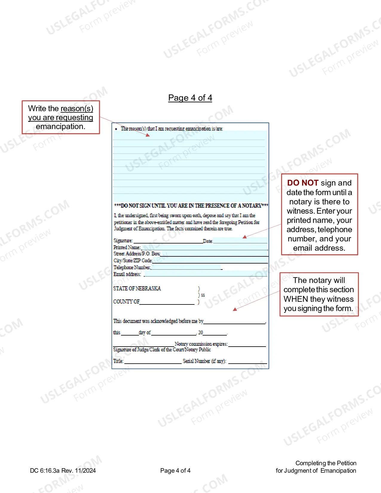 Preview Instructions for Completing Petition for Judgment of Emancipation