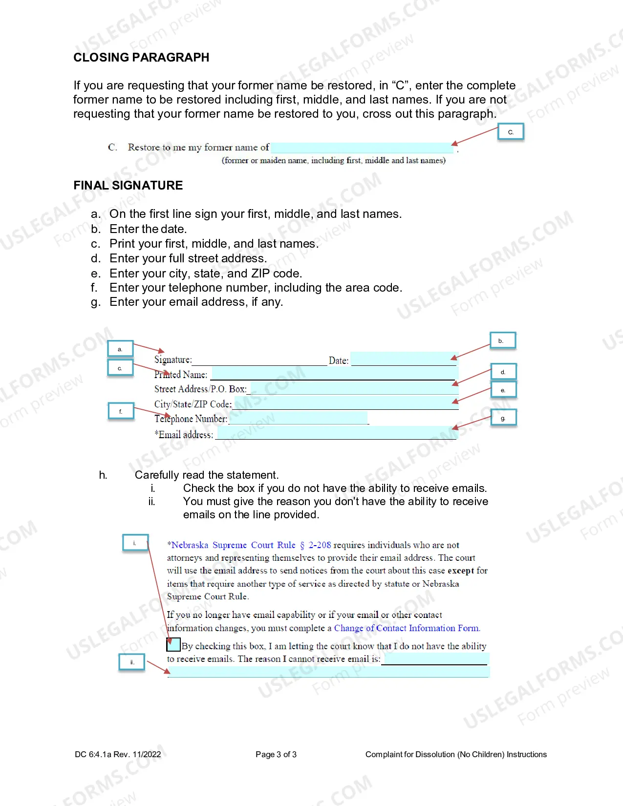 Preview Instructions for Filling Out Complaint for Dissolution of Marriage - Adult or No Children