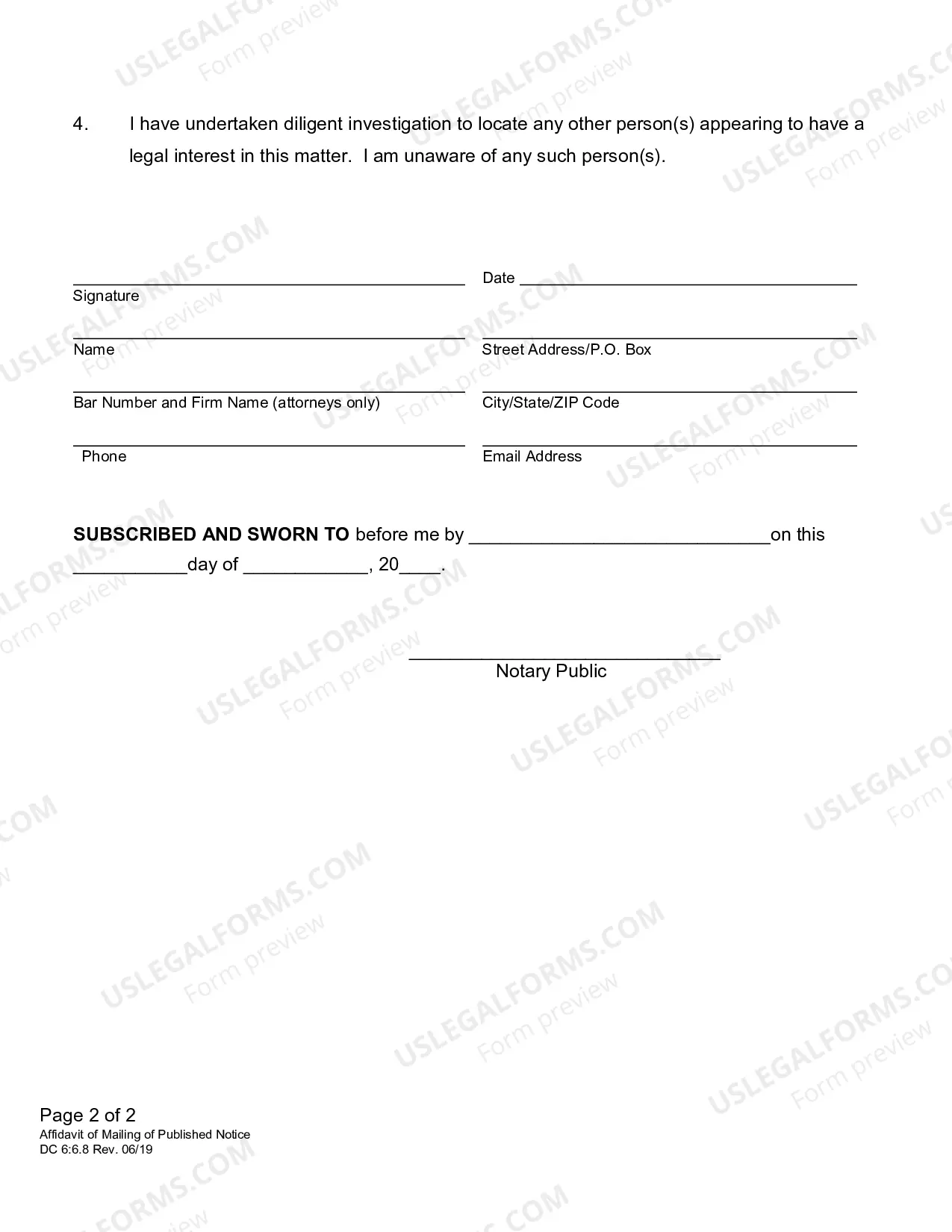 Preview Affidavit of Mailing Public Notice