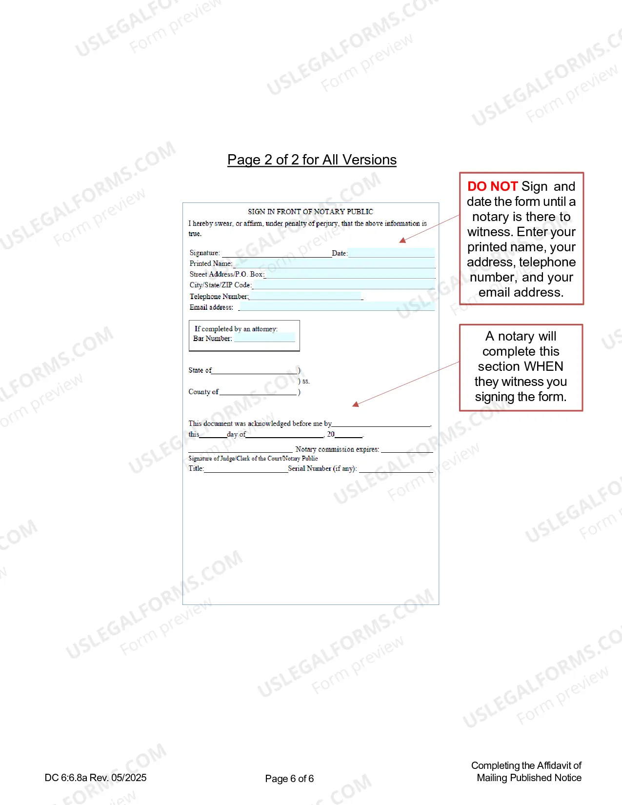 Preview Instructions on Completing the Affidavit of Mailing Published Notice