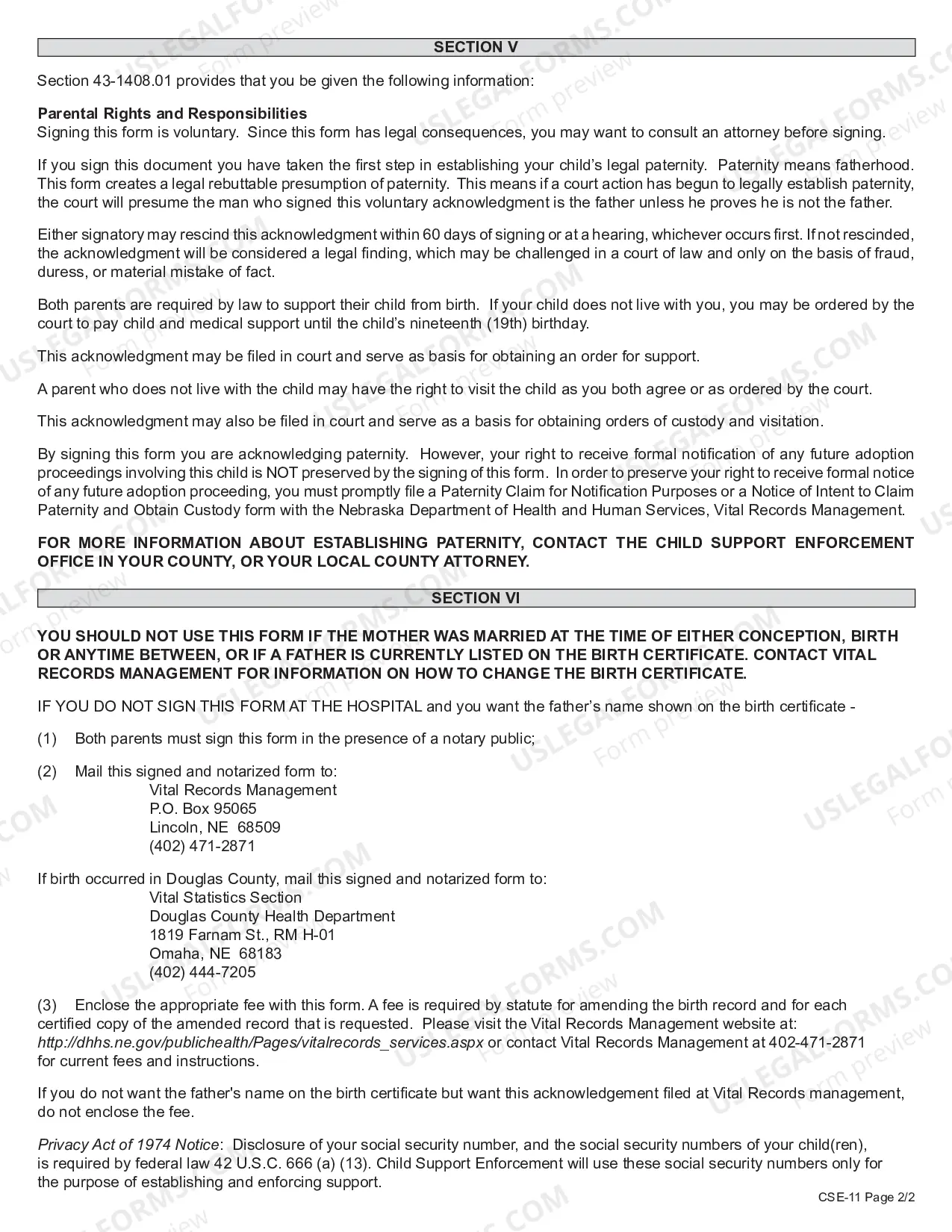 Preview Acknowledgment of Paternity - Paternity Establishment - Birth Certificate Amendment
