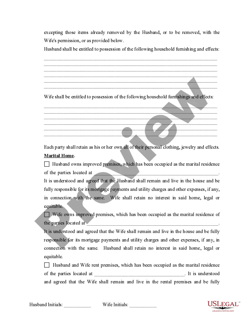 Preview Marital Domestic Separation and Property Settlement Agreement Minor Children no Joint Property or Debts where Divorce Action Filed