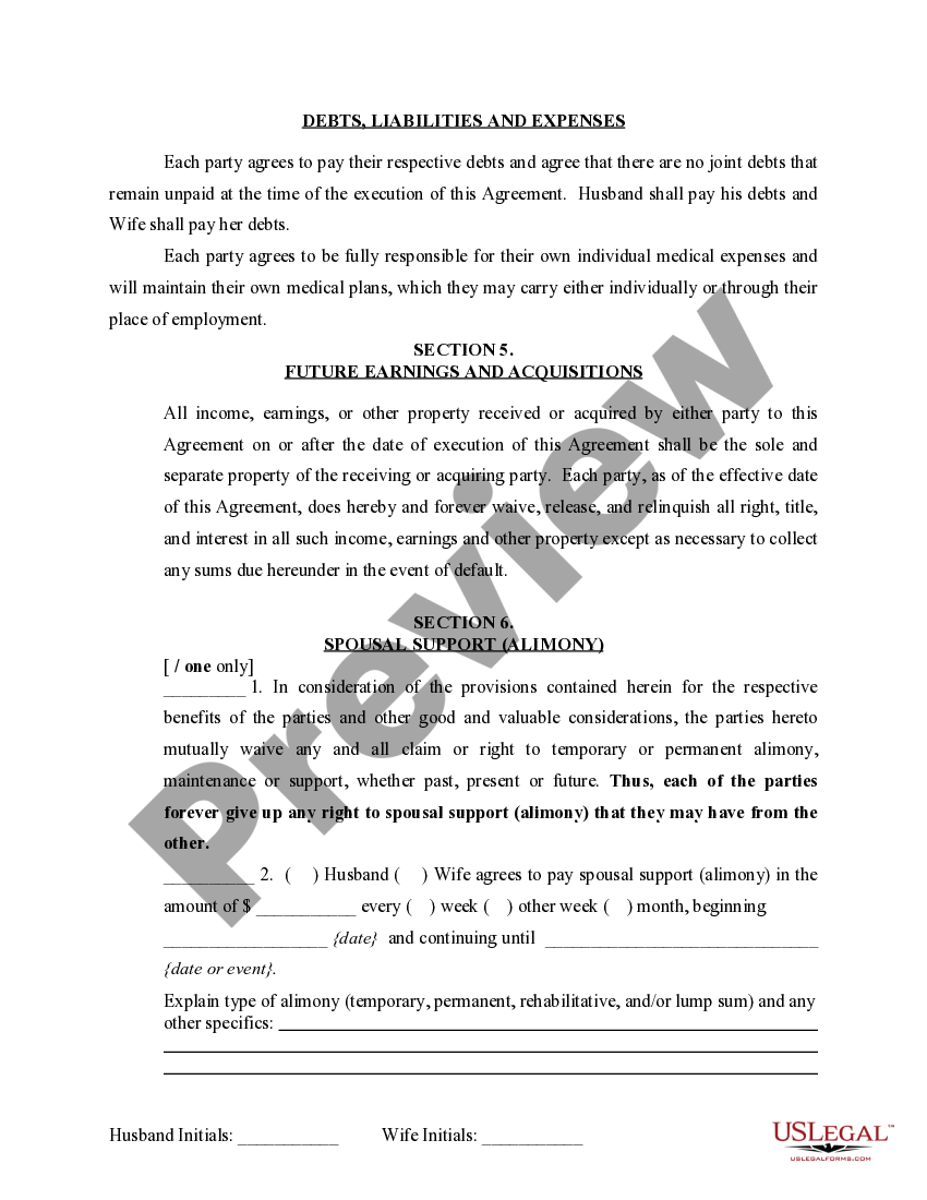 Nebraska Marital Domestic Separation and Property Settlement Agreement