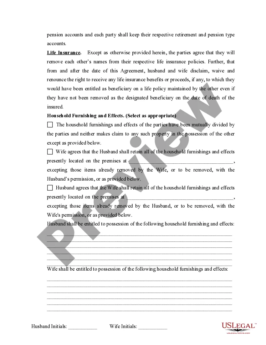 Preview Marital Domestic Separation and Property Settlement Agreement Minor Children no Joint Property or Debts effective Immediately