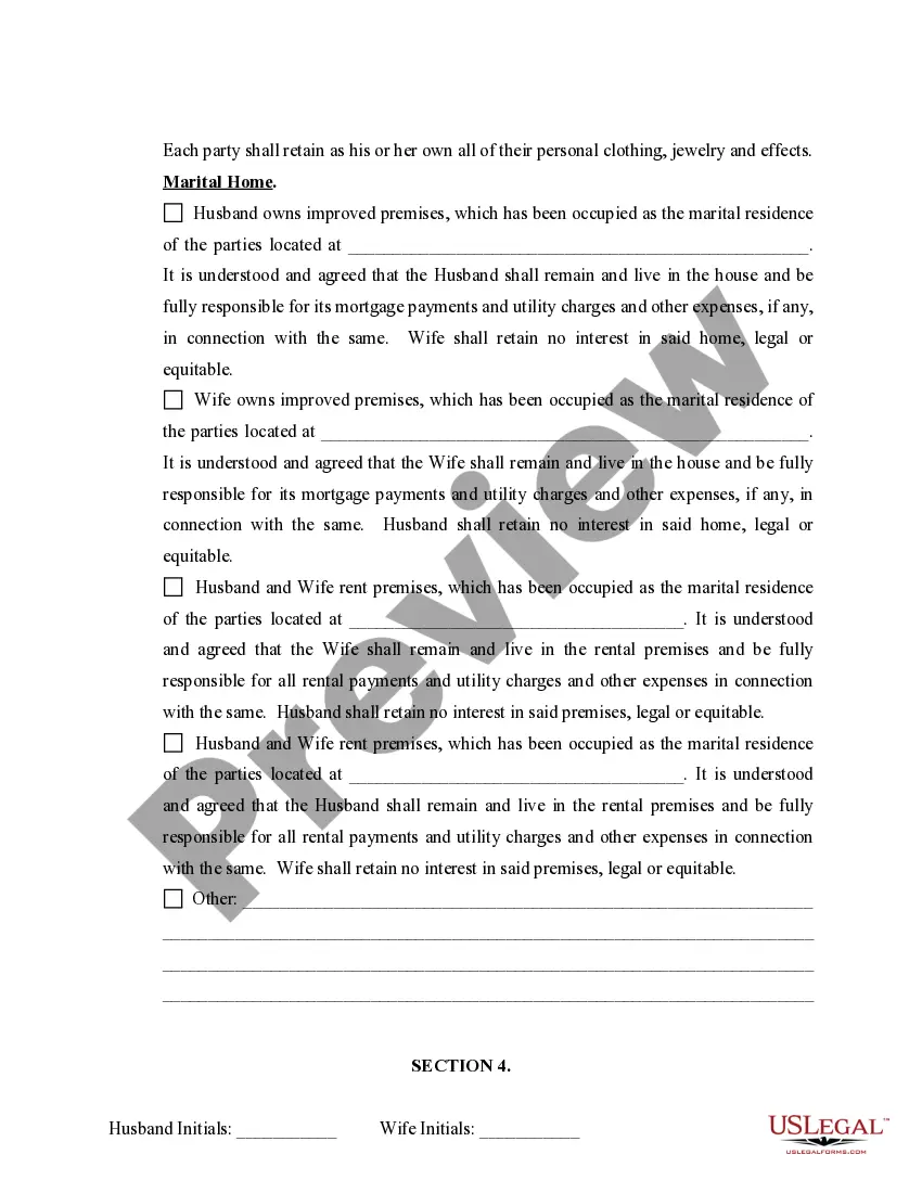 Preview Marital Domestic Separation and Property Settlement Agreement Minor Children no Joint Property or Debts effective Immediately