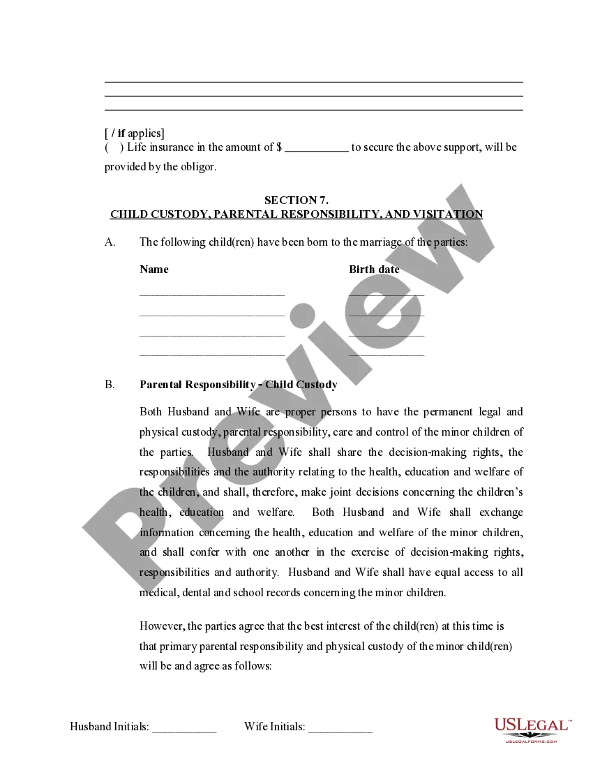 Preview Marital Domestic Separation and Property Settlement Agreement Minor Children no Joint Property or Debts effective Immediately