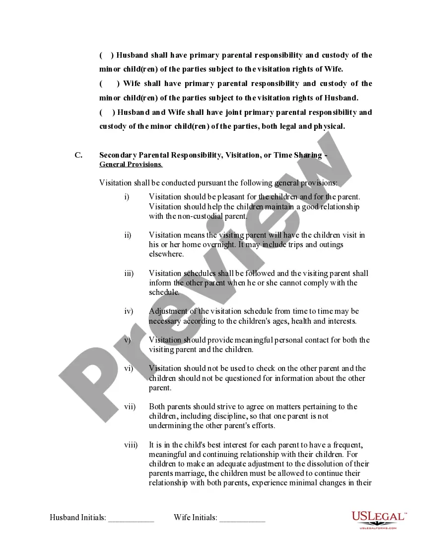 Preview Marital Domestic Separation and Property Settlement Agreement Minor Children no Joint Property or Debts effective Immediately