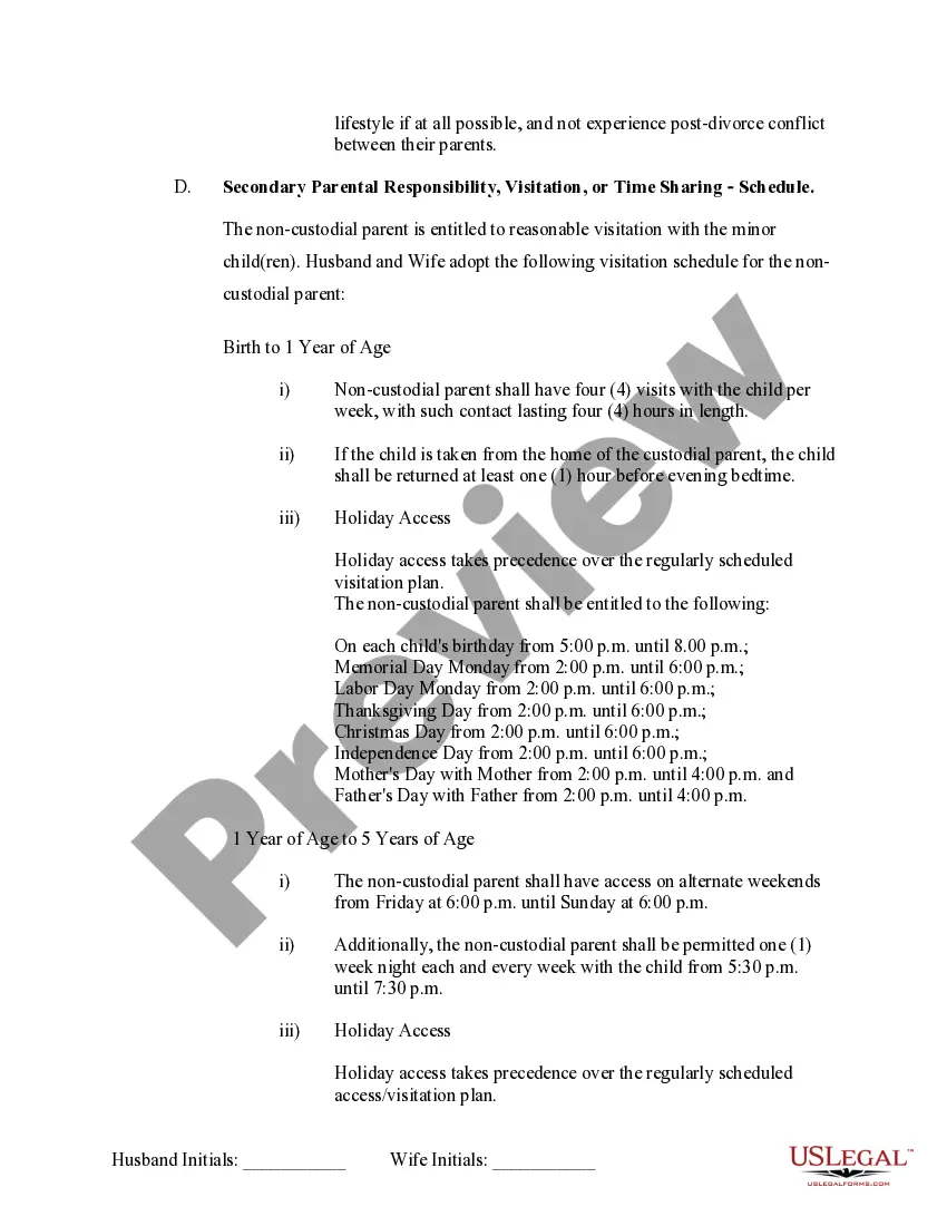 Preview Marital Domestic Separation and Property Settlement Agreement Minor Children no Joint Property or Debts effective Immediately