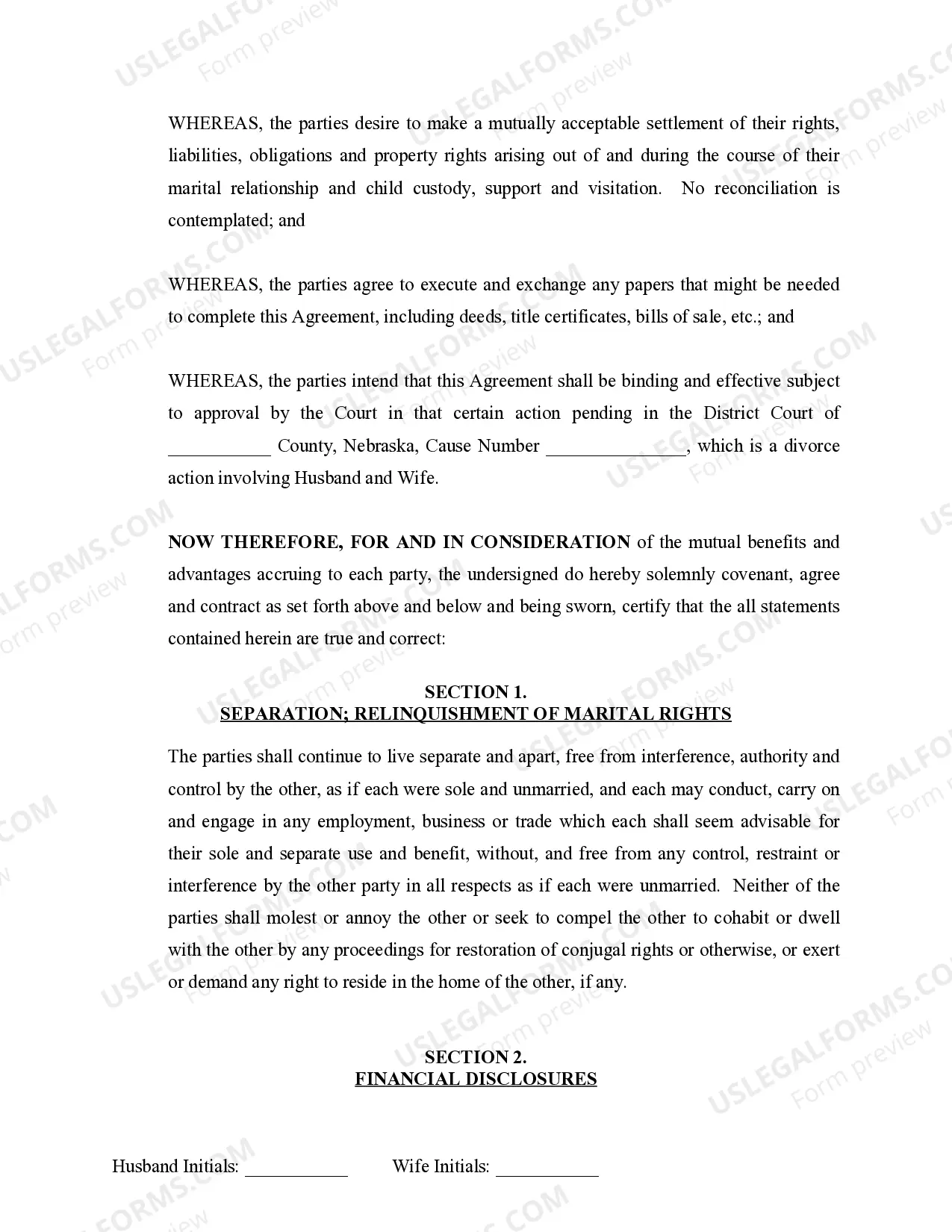 Preview Marital Domestic Separation and Property Settlement Agreement Minor Children Parties May have Joint Property or Debts where Divorce Action Filed