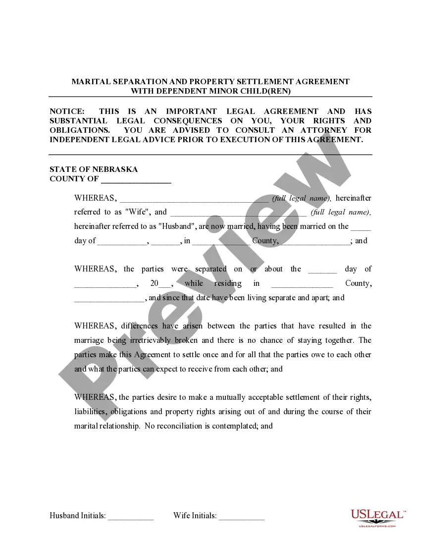 Preview Marital Domestic Separation and Property Settlement Agreement Minor Children Parties May have Joint Property or Debts effective Immediately