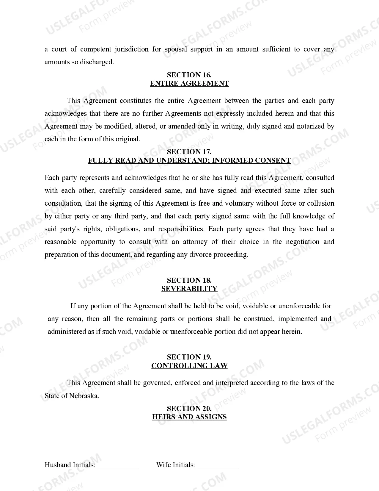Preview Marital Domestic Separation and Property Settlement Agreement for persons with no Children, no Joint Property, or Debts Effective Immediately