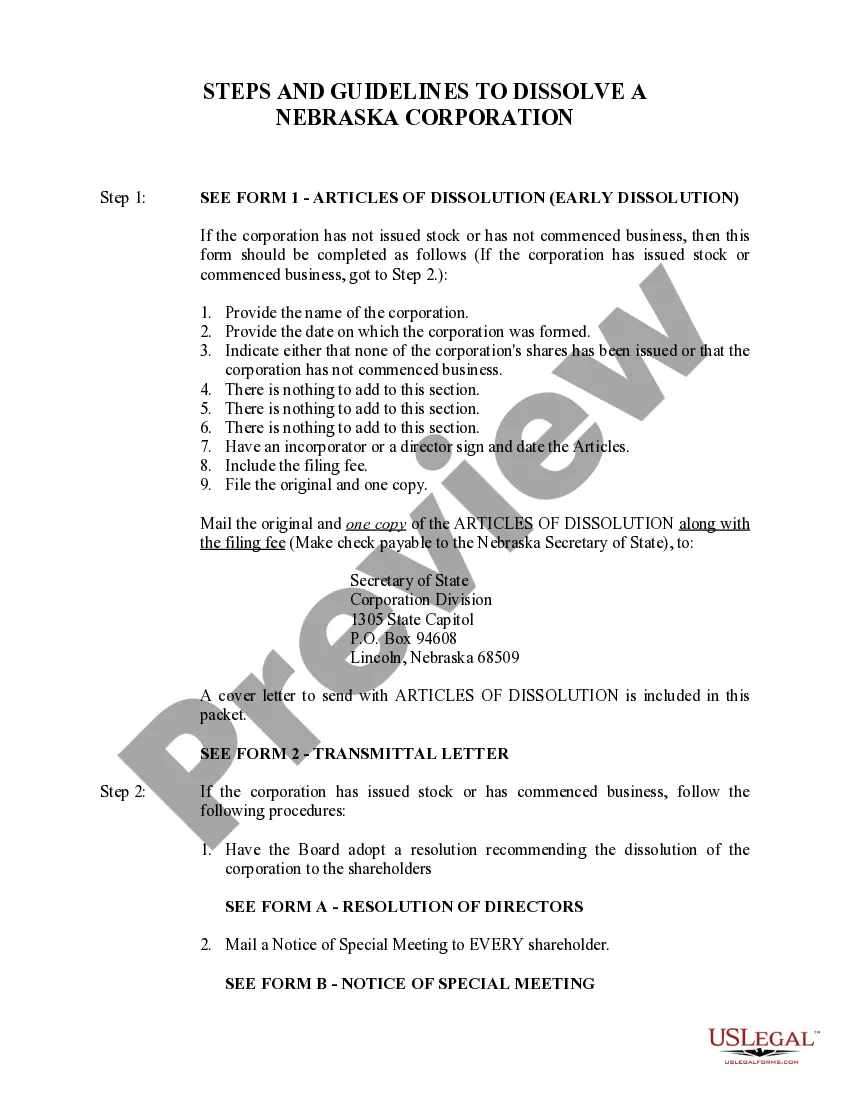 Preview Nebraska Dissolution Package to Dissolve Corporation