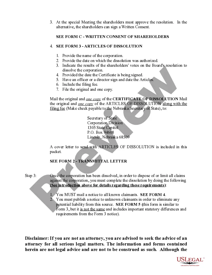 Preview Nebraska Dissolution Package to Dissolve Corporation