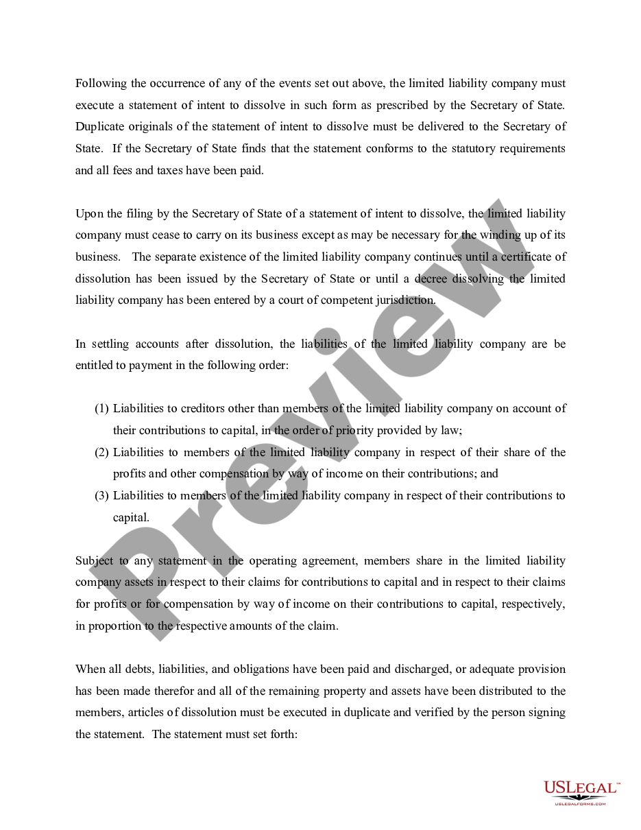 page 1 Nebraska Dissolution Package to Dissolve Limited Liability Company LLC preview