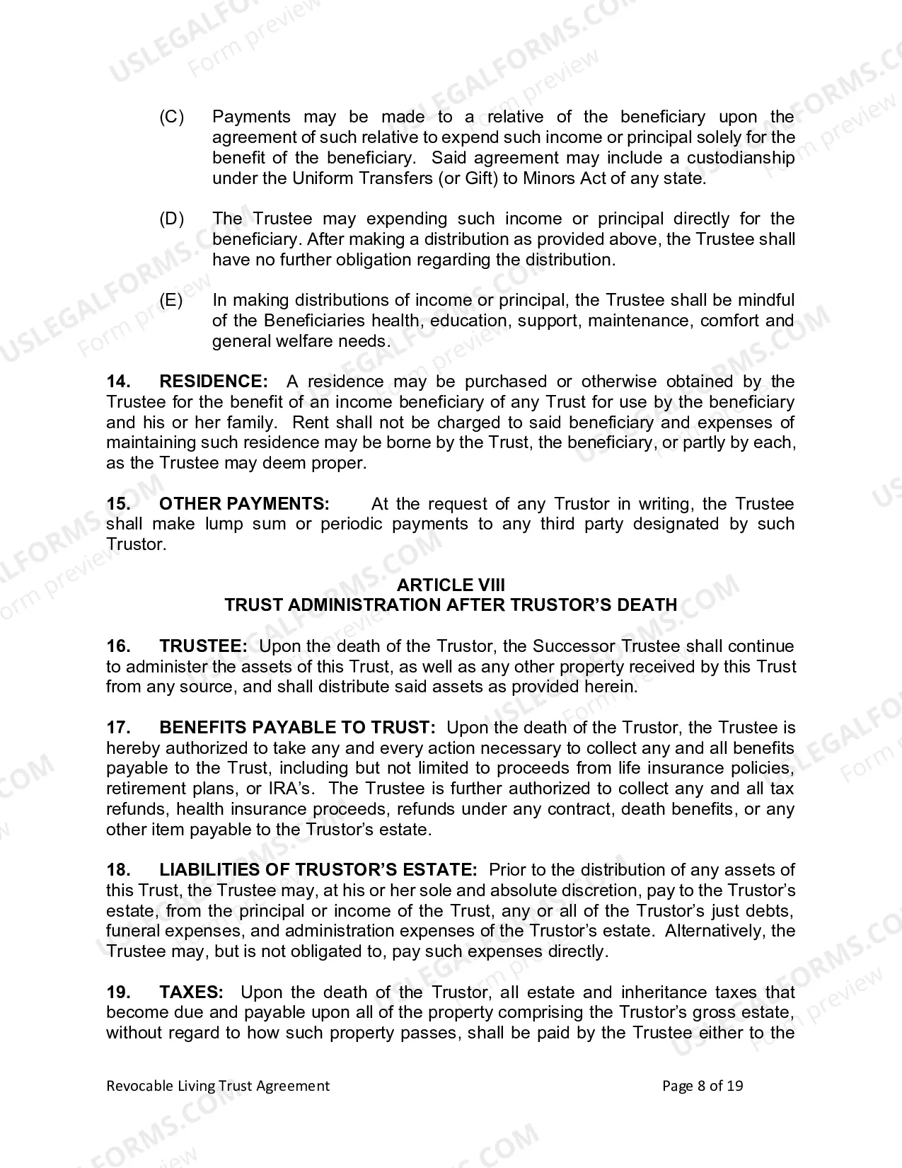 Preview Revocable Living Trust for Husband and Wife with No Children