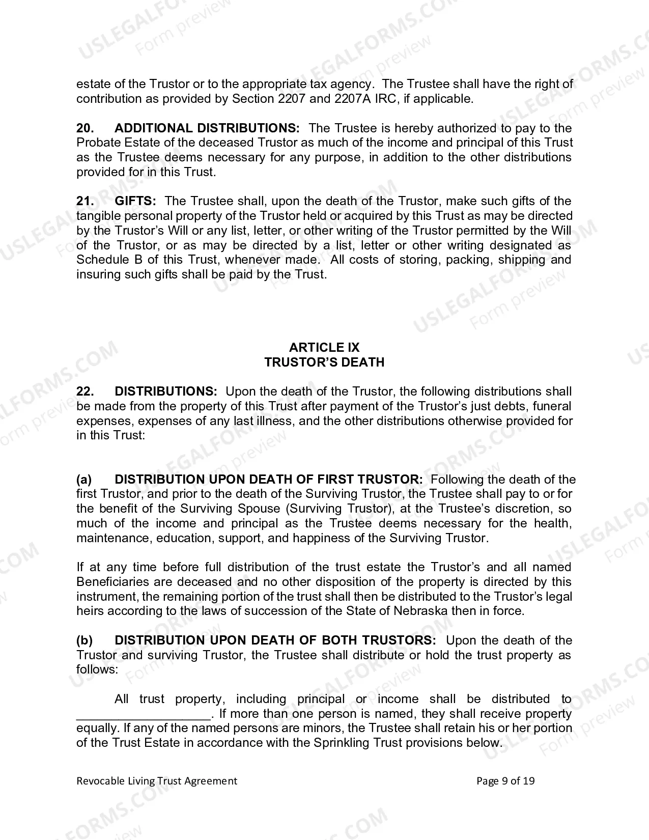 Preview Revocable Living Trust for Husband and Wife with No Children