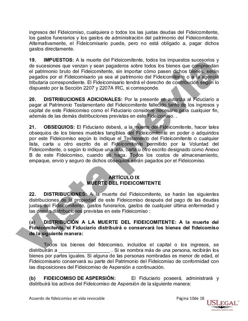 Preview Fideicomiso en Vida para Individuos Solteros, Divorciados o Viudos o Viudos sin Hijos