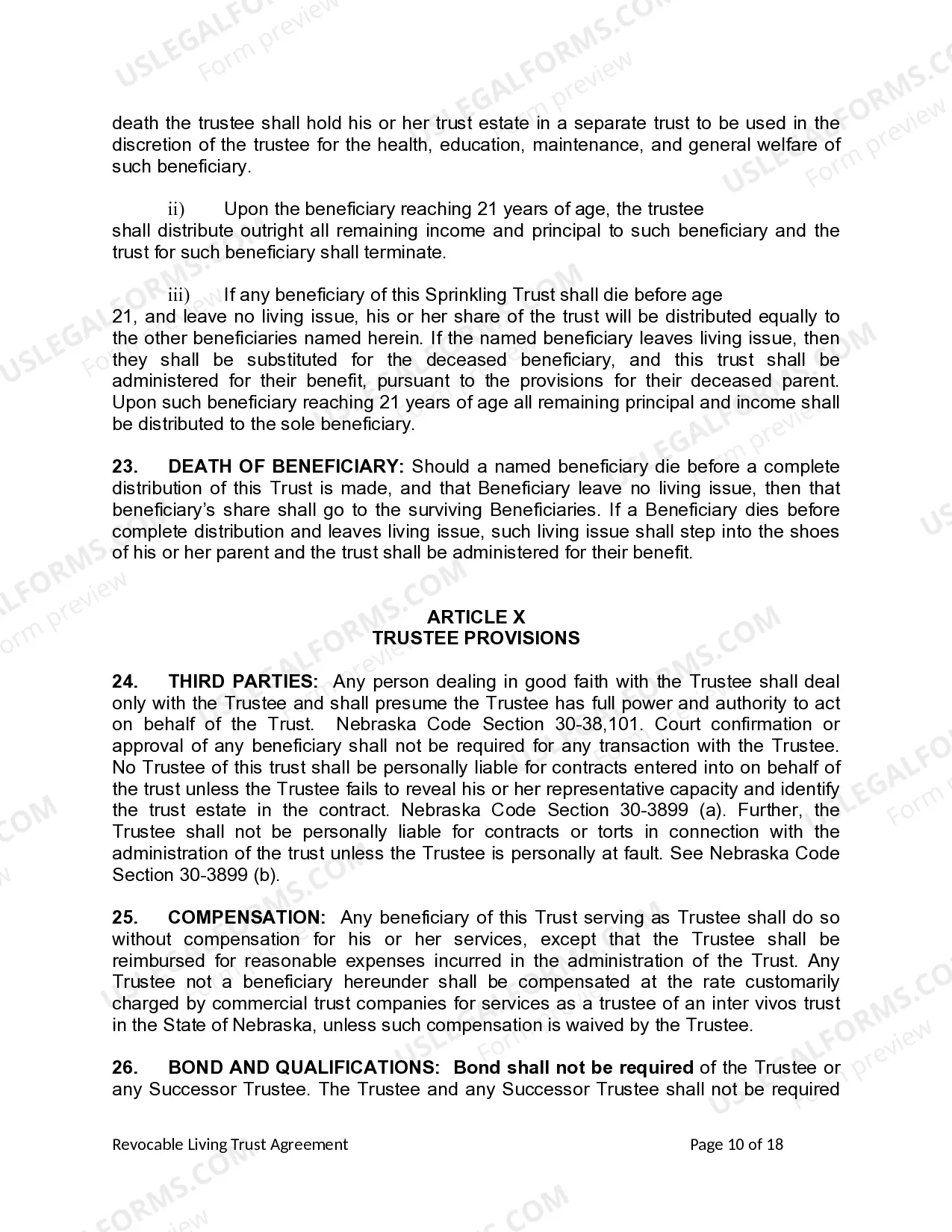 Preview Living Trust for Individual Who is Single, Divorced or Widow or Widower with No Children